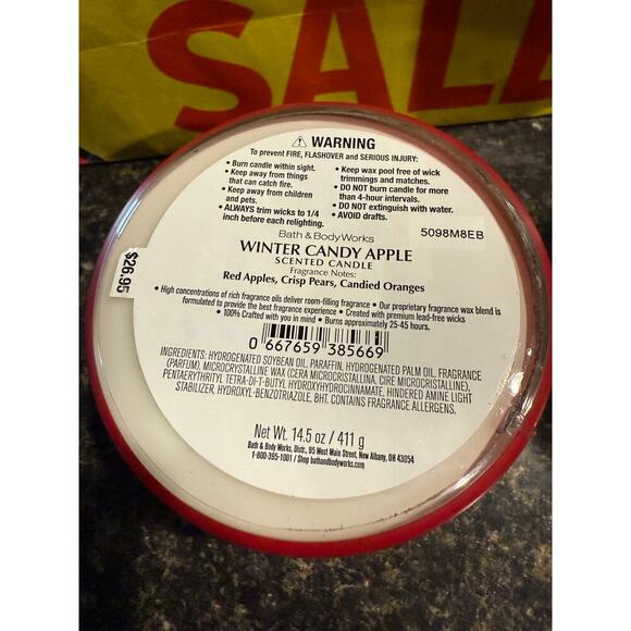 Bath & Body Works WINTER CANDY APPLE 3 Wick SANDY CLAUS Candle NEW Sold out - Picture 5 of 5